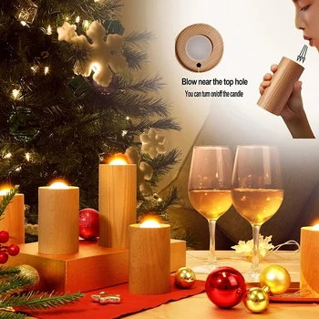 Alevsiz LED mum ışığı ahşap Elektronik Romantik Mum Lamba USB hava üfleme Gece Lambası düğün Noel Cadılar Bayramı Dekor