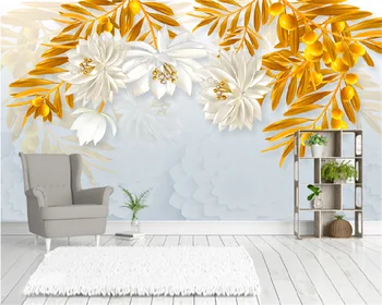 Özel Duvar Kağıdı 3D Üç Boyutlu Kabartma Takı Çiçekler avrupa tarzında oturma Odası TV Kanepe Arka Plan Duvar Dekorasyon Boyama