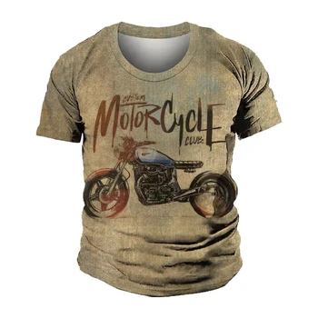 Motosiklet erkek vintage tişört 3D Baskı Kısa Kollu Üstleri Sokak Motor Biker T Shirt Erkek Giyim Büyük boy Tees Gömlek Adam