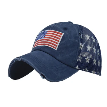 VACIGODEN ABD Bayrağı Nakış Denim beyzbol şapkası Kadın Rahat Açık Pentagram Desen güneş şapkası Ayarlamak Kız Yaz Spor Gorras