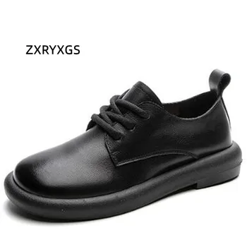 ZXRYXGS Dantel-up Yuvarlak Ayak Hakiki deri rahat ayakkabılar Kadın Flats 2023 Bahar Moda Spor Ayakkabı rahat ayakkabılar Düz Gelgit Ayakkabı