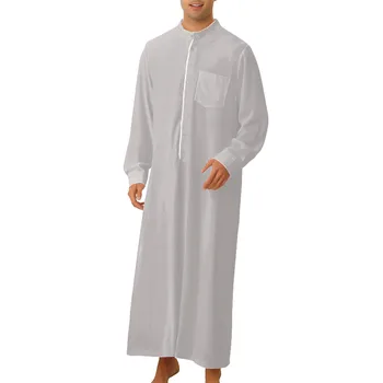 Müslüman Elbise Erkekler Jubba Thobe Suudi Arabistan Kaftan Dökün Homme Musulman Abaya Gevşek Rahat İslami Giyim Moda İslam Elbise Bayram