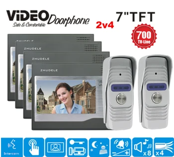 ZHUDELE Sıcak Satış Ev Güvenlik 7 inç TFT lcd monitör Görüntülü Kapı telefonu interkom sistemi İle Gece Görüş Açık Kamera 2v4