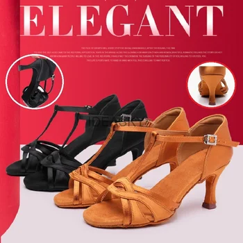 Saten Latin Dans Ayakkabıları Kadın Kızlar Balo Salonu Tango Salsa dans ayakkabıları Bayanlar İçin Yumuşak Alt Yüksek Topuklu Sandalet 5/7CM