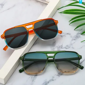 Retro Çift Köprüler Kare Güneş Gözlüğü Kadın Moda Tırnak Dekorasyon Gözlük Shades UV400 Erkekler Trend güneş gözlüğü