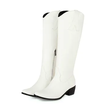 Botas Mujer 2021 Artı Boyutu 33-46 Kış Kadın Ayakkabı Diz Yüksek Yuvarlak Ayak Platformu Topuk Elastik Lace Up Uzun Kar Botları Dz-80