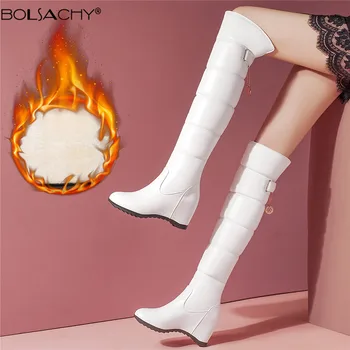 Sıcak Kar Botları Kadın Kış Ayakkabı 2022 Diz Yüksek Çizmeler Kadın Siyah Rahat Peluş Sıcak Uzun Çizme Su Geçirmez Beyaz Siyah 33-43