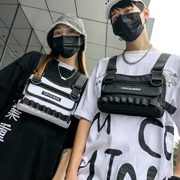 Moda Taktik Göğüs Rig Çantası Kadın Fonksiyonel Mermi Hip Hop Yelek Streetwear Çanta Rahat Bel Paketi Unisex Siyah Göğüs Çantası
