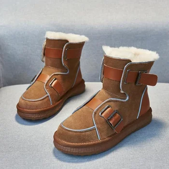 2021 Kadın Kar Botları Artı Kadife Sıcak Tutmak pamuklu ayakkabılar Bayanlar Öğrenciler kaymaz Motosiklet Ayakkabı İnek Süet Kış kar ayakkabıları