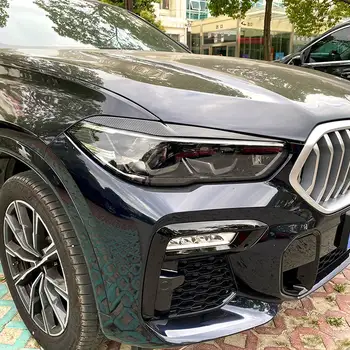 BMW için-X5 G05 X6 G06 2019 2020 2021 2022 Karbon Fiber Ön Far Lambası Kapak Şerit Kaş Trim Sticker