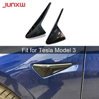 2 ADET Karbon Fiber Ön Yan Kamera Çamurluk Marker Kapak Yan İzgara Trim Rozeti Çıkartmalar Tesla Modeli 3 S X 2013-2019