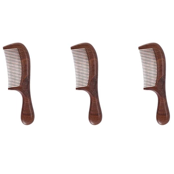 3X Unisex Sandal Ağacı Tarak Kadın Erkek Ev Seyahat Ahşap Anti-Statik İnce Diş Tarak ahşap kollar Saç Tarağı