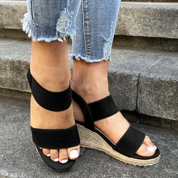 Kadın Espadrilles Kama Sandalet 2023 Yaz Kaymaz Gladyatör Ayakkabı Kadın Üzerinde Kayma Elastik Ayak Bileği Kayışı platform sandaletler