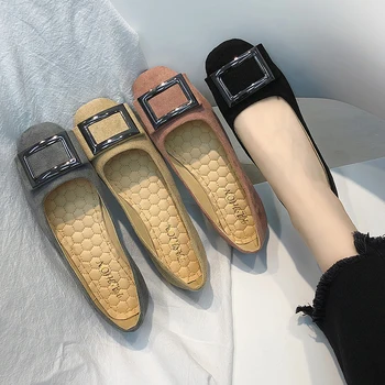 Artı Boyutu 35-43 Kadın Flats Kare Ayak Düz ayakkabı üzerinde Kayma Kare Metal Loafer'lar Rahat Kadın Ayakkabı Bale Daireler 6812