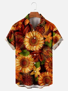 Tatil Beachwear Erkekler Yaz Baskı Çiçek Gömlek Streetwear Gevşek Hawaii Kısa Kollu Turn-aşağı Yaka Gömlek