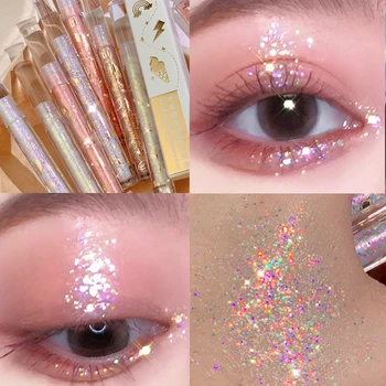 Glitter Sıvı Göz Farı Eyeliner Fosforlu Su Geçirmez Sedefli Altın Pırıltılı Yalan Ipekböceği Kalem Gözler Makyaj Güzellik Aracı
