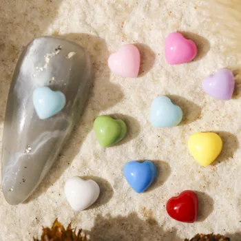 50 adet / paket Şeftali Kalp 3D Pürüzsüz Çok Renkli Düz Tabanlı Mini Renkli Seramik Kalp Tırnak Sanat Dekorasyon Manikür DIY Aksesuarları