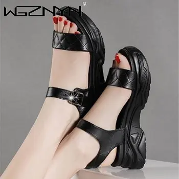 Bayanlar platform sandaletler Bir Kelime Ayak Bileği Toka Yaz Bayanlar Kaymaz Rahat burnu açık ayakkabı 2023 Yeni Bayanlar Moda Sandalet