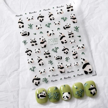Çeşitli Güzel Karikatür Panda Yeşil Bambu 5D Yumuşak Kabartmalı Kabartmalar Kendinden Yapışkanlı Tırnak Sanat Çıkartmalar Sevimli 3D Manikür Çıkartmaları Kadın