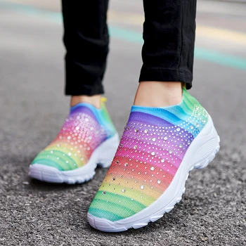 Daireler spor ayakkabı Sneakers 2023 Yeni Bahar Yaz Tasarımcı Kristal Örgü Rahat Rahat Loafer'lar Koşu Nefes vulkanize ayakkabı
