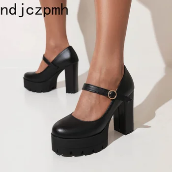 Pompalar ilkbahar ve sonbahar Yeni stiller moda Sığ seksi Avrupa ve Amerika Yuvarlak Ayak kadın ayakkabısı yüksek 10.5 cm artı boyutu 34-43