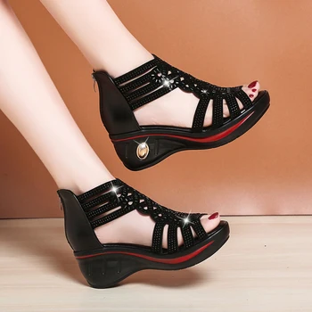 Yeni Moda Kama Sandalet Kadın Yaz Ayakkabı Zarif Bayanlar Roma Sandalet Oymak Kadın Sandalias Siyah Kama Topuklu