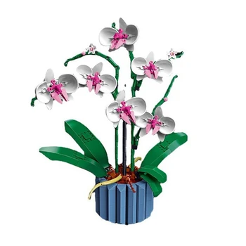 Buket Orkide Blok Çiçek Succulents Saksı Yapı Taşları Romantik Kiti Montaj Yapı Oyuncak Kız Hediye