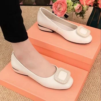 Kadın Flats Ayakkabı Yeni Moda Rahat Düz Renk Kayma Bayanlar Bahar Kare Topuk Yüksek Kalite Konfor Parti Ayakkabı Zapatos Mujer