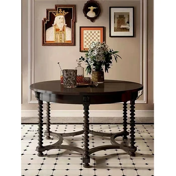 Retro katı ahşap yemek masası amerikan siyah beyaz ışık lüks Modern basit parti yuvarlak masa sandalyeler ile ev mobilyaları