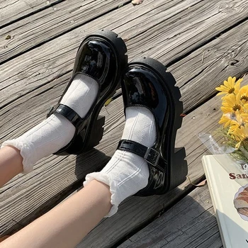 Comemore Kadın Mary Jane Ayakkabı Kadınlar Vintage Kızlar Öğrenciler JK Üniforma Yüksek Topuk Platformu Ayakkabı Cosplay Artı Boyutu 43 Lolita Ayakkabı