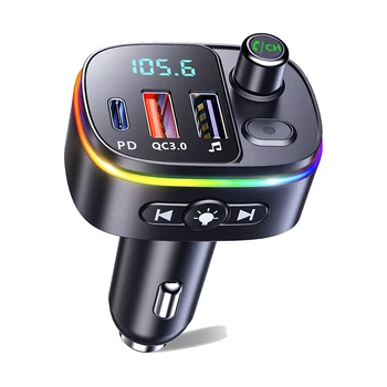 Araba için Bluetooth Adaptörü, Araba Bluetooth FM Verici, 9 RGB Aydınlatma Modu,Eller Serbest Otomatik MP3 Çalar USB şarj aleti