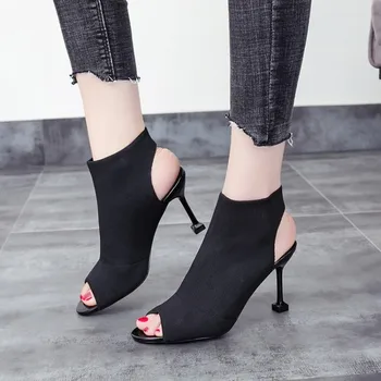 Yaz Seksi Kadın İnce Yüksek Topuklu yarım çizmeler 2020 Balık Ağzı Kadın Kırmızı Siyah kısa çizmeler Ayakkabı Topuklu 8cm
