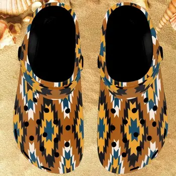 Twoheartsgirl Vintage Kabile Desen kadın Sandalet Topuk Kayışı Yaz Rahat Delik Ayakkabı Açık Erkek Plaj Düz Terlik Zapatos