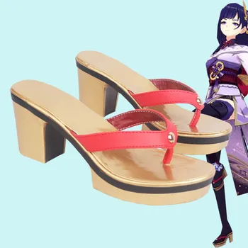 Genshin Darbe Raiden Shogun Raytheon Barr Çünkü Ayakkabı Cosplay Ayakkabı Kadın Yazlık terlik Artı Boyutu Kadın Ayakkabı 44 45 46