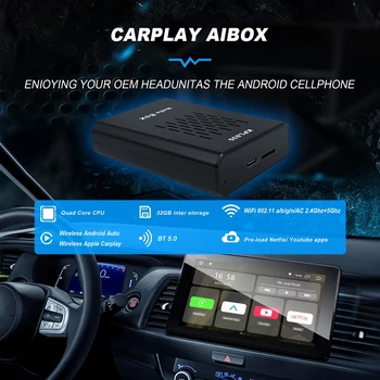 Kablolu Kablosuz CarPlay Dongle Adaptörü Bluetooth Android Oto Araba Video Oynatıcı Dört Çekirdekli CPU için Büyük Kapasiteli Carplay Sistemi