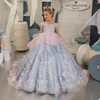 Zarif Doğum Günü Çiçek Kız Elbise Balo Aplike Düğün Parti Moda Gösterisi İlk Communion Her Yaştan