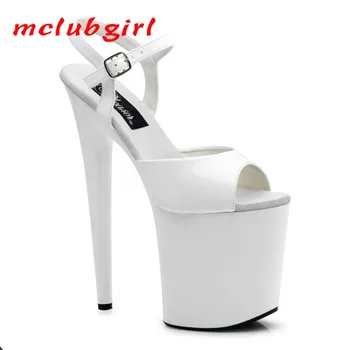 Mclubgirl 20cm Topuklu Gece Kulübü Eğlenceli Bayan Ayakkabıları Su Geçirmez Platform Roma Balık Ağzı Bayan Süper Yüksek Topuklu Sandalet LYP
