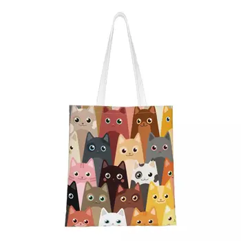Kediler Kadın omuzdan askili çanta Hayvan Harajuku Alışveriş Çantaları Sevimli Büyük Kapasiteli Çanta Kawaii Kanvas Çanta Bayanlar için Okul