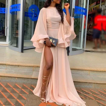 Pembe Örgü Yan Bölünmüş uzun elbise Kadınlar Seksi Kulübü Zarif Akşam Parti Elbise Yaz Dökümlü 2021 Afrika Kadın Düğün Maxi Elbise
