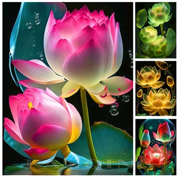 Tam Matkap Kare Elmas Boyama Yeni Lotus Elmas Nakış Çiçek Resim Rhinestones Mozaik Çapraz Dikiş Ev Dekor L20