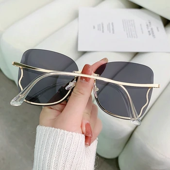 Kadın Çerçevesiz Güneş Gözlüğü Moda Vintage Marka Tasarım güneş gözlüğü Kadın Degrade Shades Gözlük Sürücü Parlama Önleyici Gözlük UV400