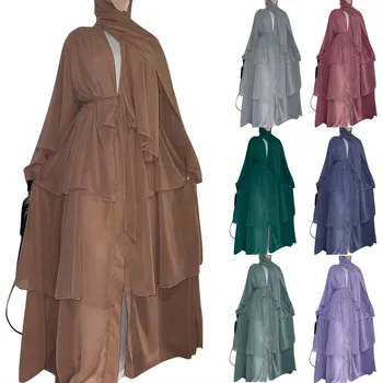 Müslüman Şifon Açık Abaya Dubai Türkiye Kaftan Hırka Elbise Abayas Elbiseler Kadınlar İçin günlük giysi Kimono Kaftan İslam Giyim