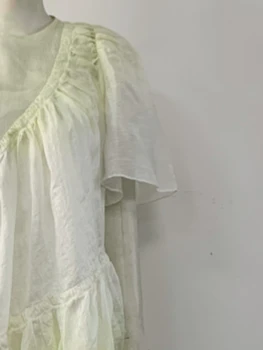 Kadın Degrade Kravat boyalı Keten Gevşek Elbise 2023 Yaz Vintage Parlama Kollu O Boyun Kat Zarif Parti Elbiseler Mini Vestidos