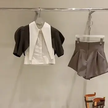 Kadın Zarif Yaz Takım Elbise 2023 Yeni Rahat Kısa Kollu Üst + Yüksek Bel Kısa moda pantolon İki Parçalı Set Fransa Vintage C31