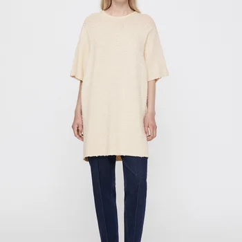 2023 İlkbahar ve Yaz İskandinav Basit Yeni Yuvarlak Boyun Kısa kollu Gevşek Örme Mini Elbise