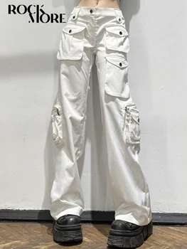 Rockmore Şalvar Kot Düşük Bel Kadın Kargo Pantolon Cepler Y2K Streetwear Denim Düz Bacak Pantolon Harajuku Rahat Dipleri