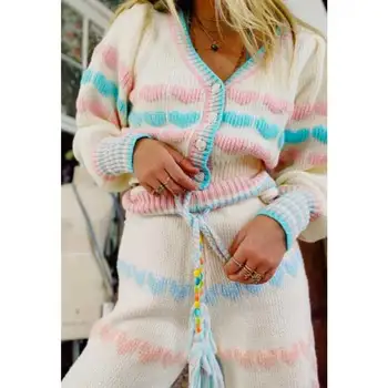 BOHO INSPİRED Örme Pantolon setleri Kış Sıcak İki parçalı Setleri Kadınlar uzun kollu Kazak joggers sweatpants hırka Eşleşen Setleri