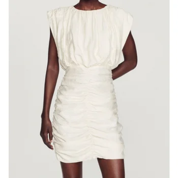 EOSBrand S Yüksek Kalite 2023 Yaz Yeni kadın Fransız Zarif Mizaç Paket Kalça Elbise Beyaz Elbise Ücretsiz Kargo