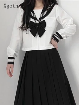 Orijinal Jk Temel Takım Elbise Siyah yaka Beyaz Jk Üniformaları Japon Kötü Kız Uzun Etek Denizci Elbisesi Ara Takım Elbise Karikatür Kız