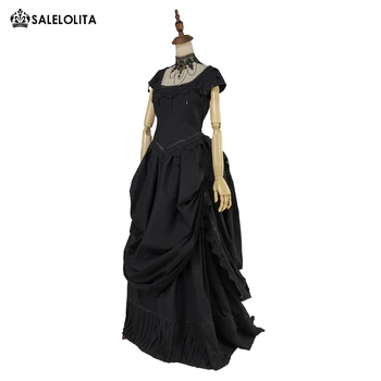 Deluxe Siyah Sequins Gotik Victorian Telaş Elbise 2 adet Set Rönesans Tarihi Dönem Steampunk Balo Tiyatro Kostüm